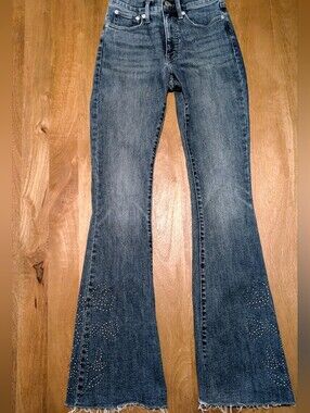 Lucky Brand Med-Dark Wash Flare Jeans with Embellished Hem Sz 26 Long